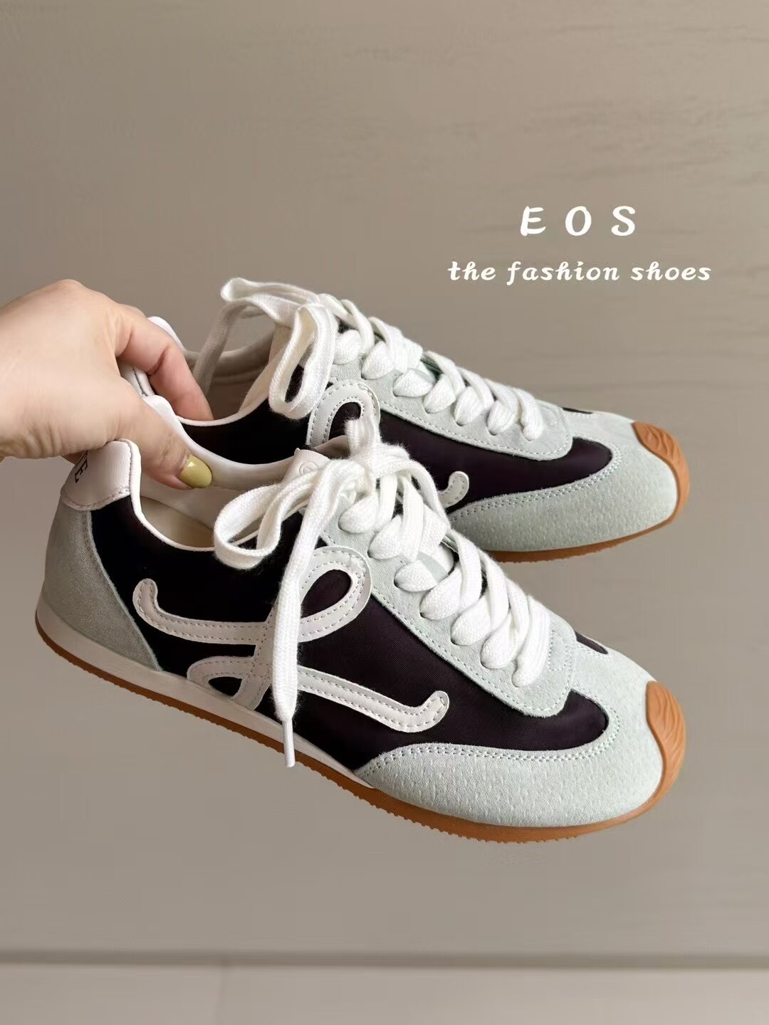 EOS真皮布面德训鞋女2025秋季新款复古拼色休闲运动阿甘鞋小白鞋