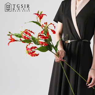 彷真花嘉兰火焰百合花假花客厅餐桌卧室高级插花摆设婚礼装饰花艺