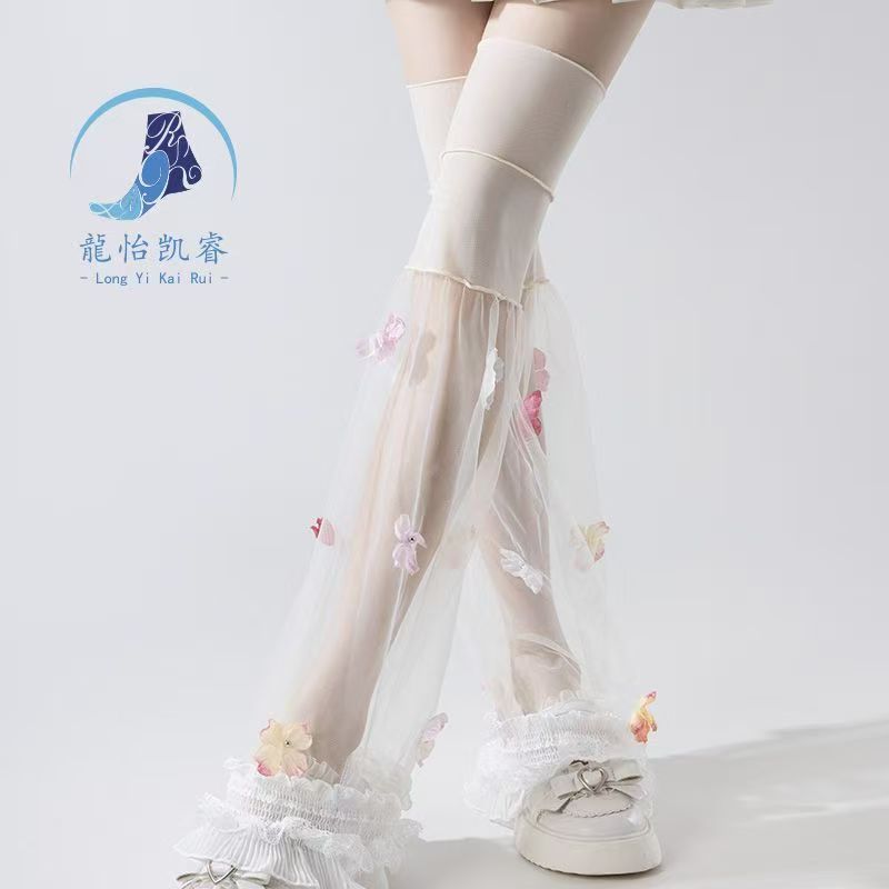 辣妹腿套新款外穿网红过膝小腿袜套喇叭腿套蕾丝网纱花朵可爱甜美