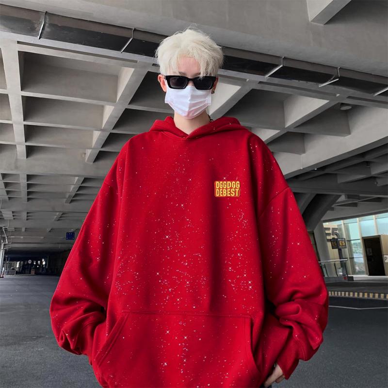 300斤加大码满天星连帽卫衣男女秋冬季加绒美式潮牌重磅百搭外套