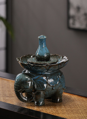 陶瓷平安吉象流水生财摆件中式客厅桌面招财家居装饰品乔迁礼物