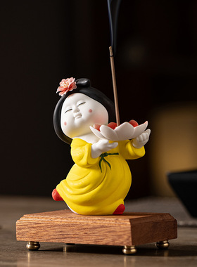 创意国风唐仕女线香炉陶瓷仕女香插香座香托香薰炉摆件家居装饰品