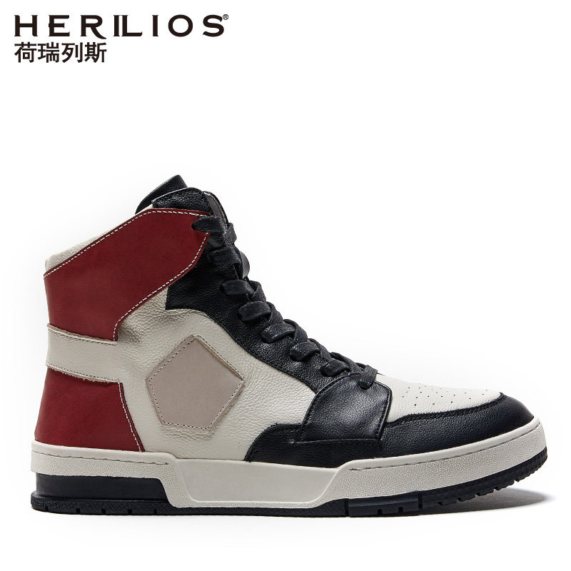 HERILIOS/荷瑞列斯男士时尚运动休闲高帮鞋潮流真皮复古系带板鞋