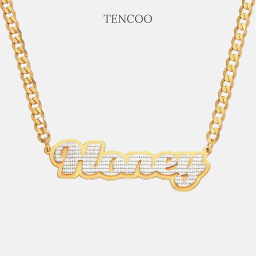 双层压花定制名字项链