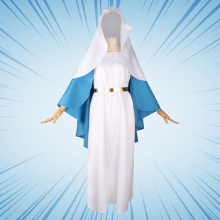 新款中世纪圣母长袍cos蓝白修女亚马逊成人角色扮演万圣节服装