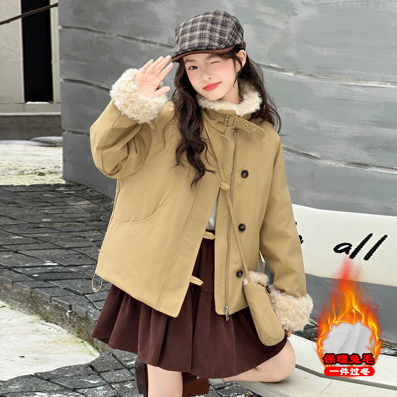 女宝冬季加厚保暖羊羔毛派克服