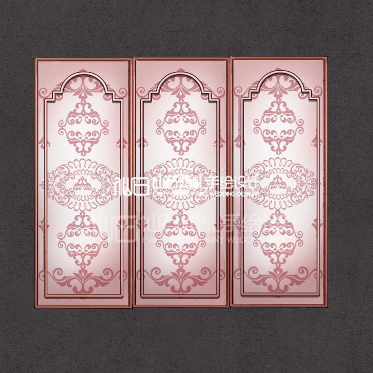 O104粉色欧式花纹木质边框铁艺屏风摆件婚礼手绘道具素材PSD文件