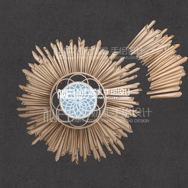 J073木色纸筒太阳欧式花纹圆圈背景婚礼手绘道具免抠素材PSD文件