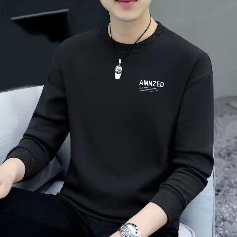 卫衣男纯棉春秋2025新款圆领长袖打底衫潮流百搭休闲加绒舒适上衣