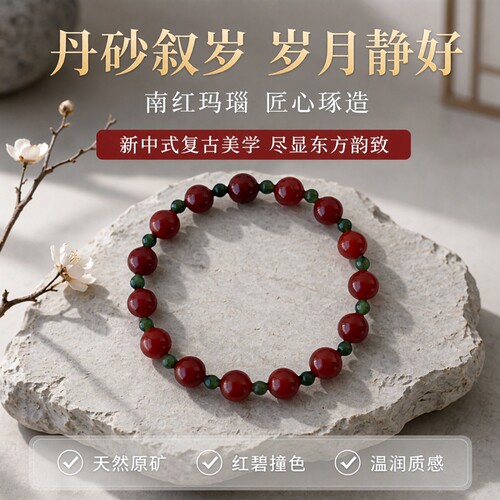 新中式南红玛瑙和田碧玉隔珠手串