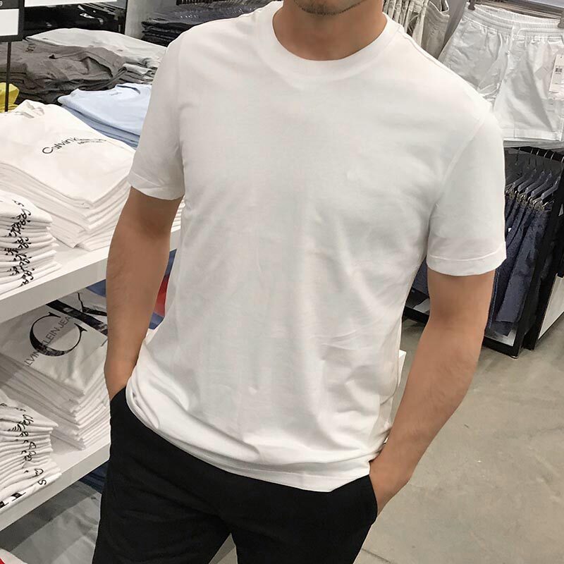 ck calvin klein夏季新款男士简约时尚纯棉顺滑纯色圆领短袖t恤衫