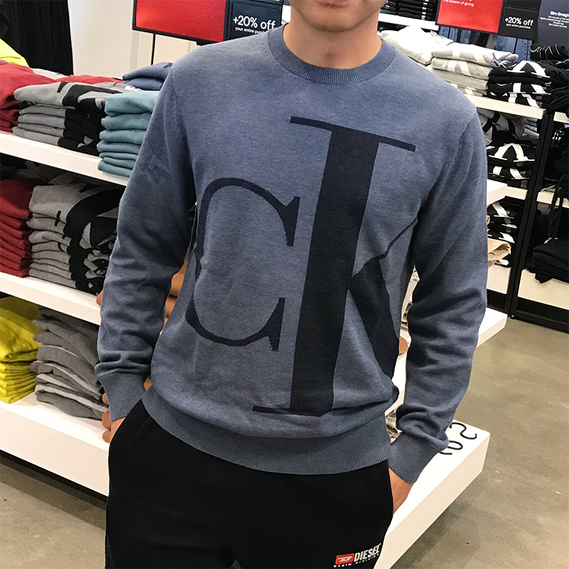 北美CK Calvin Klein男士秋冬新款休闲时尚纯棉圆领针织衫毛衣