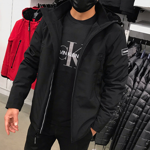 CK Calvin Klein男秋冬新款防风防雨加绒夹棉连帽冲锋衣夹克外套