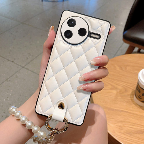 适用红米k80手机壳小米pocof7ultra斜挎背带挂绳poco f7pro珍珠手提链redmi菱格k80pro小香风xiaomi素皮u女款
