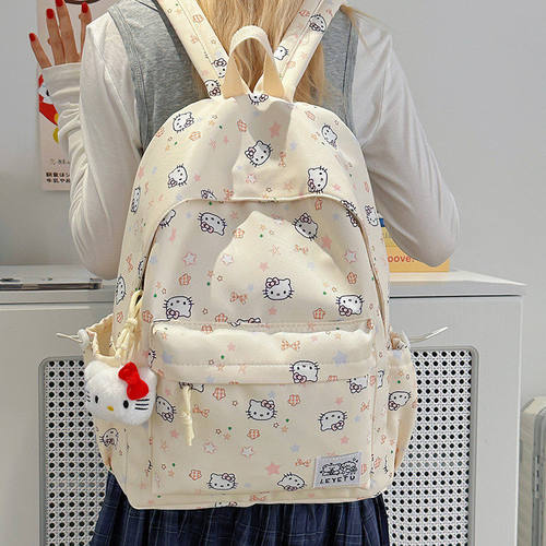 可爱小猫双肩包女学生大容量卡通印花书包高颜值轻便背包