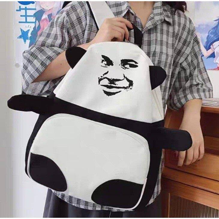 网红恶搞熊猫金馆长表情书包男女学生潮个性搞怪丑萌沙雕双肩背包图片