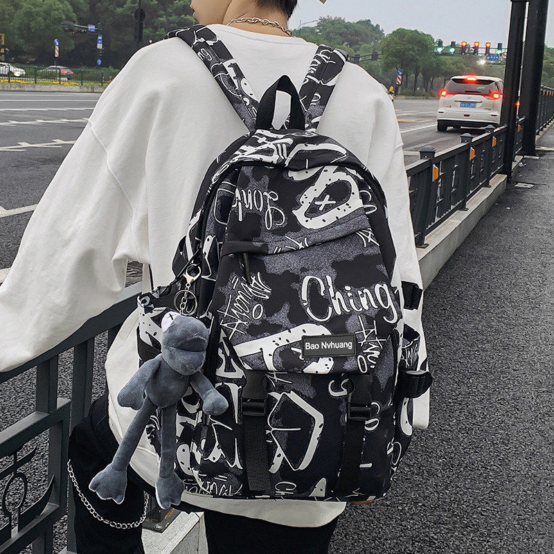 中学生书包男款潮牌背包高中生大学生涂鸦男生双肩包初中大容量包