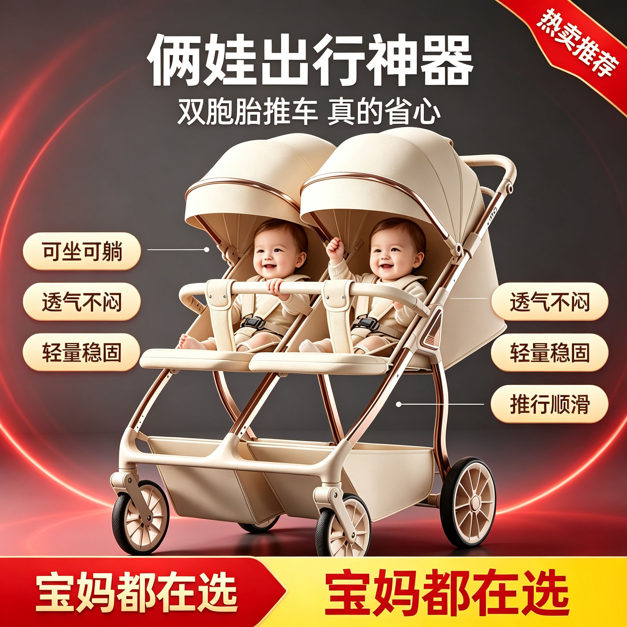 双胞胎溜娃神器双人宝宝婴儿推车