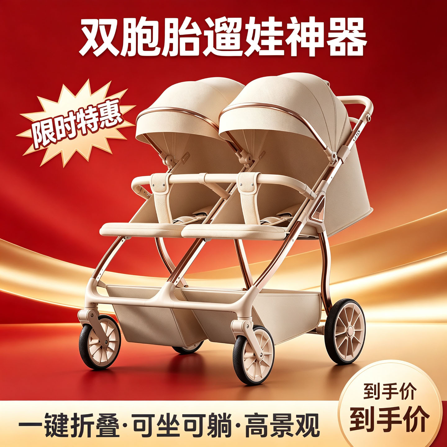 双胞胎婴儿推车可坐可躺折叠出行