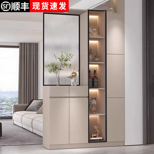 实木入户玄关柜入户正对门屏风隔断隔断玻璃酒柜收纳一体靠墙柜子