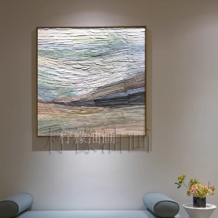 柠檬油画现代抽象客厅装饰画简约轻奢壁画高档纸艺艺术样板房挂画图片