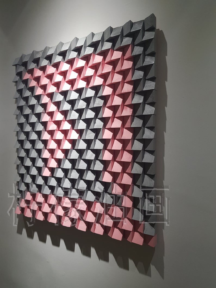 柠檬油画现代轻奢高档几何灰粉色拼贴木块立体抽象装饰画客厅挂画图片