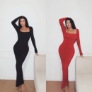 性感显瘦长裙女 连衣裙辣妹修身 LAPINKY欧美卡戴珊同款 大方领长袖