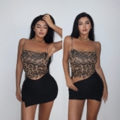 LAPINKY欧美时尚 性感豹纹复古小吊带背心内搭外穿辣妹修身 上衣女