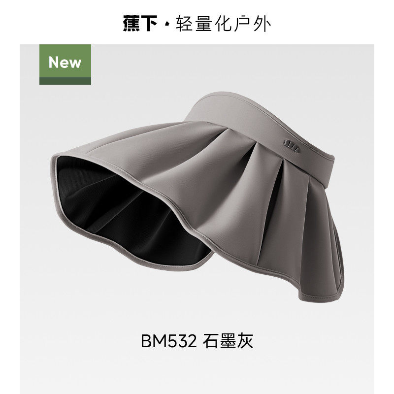 蕉下黑胶贝壳帽大帽檐全遮光遮阳帽显脸小轻量可收纳空顶帽BM532 - 实物图