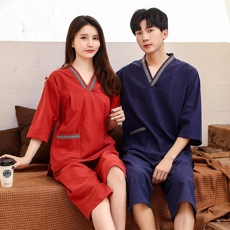 汗蒸服男女款胸部双层全棉情侣装纯棉高档按摩桑拿浴服中袖中裤,居家布艺,汗蒸服,淘宝优惠券,粉丝福利购,淘宝优惠卷