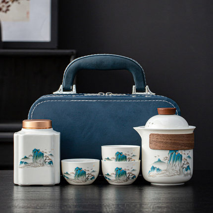 礼物实用旅行茶具羊脂玉瓷茶叶罐白瓷密封罐送客户礼品定制印logo