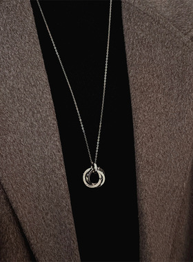 秋冬新款咖啡金圆环镶钻女时尚百搭气质长款毛衣链简约配饰