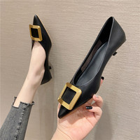 真皮低跟單鞋女3cm高跟鞋