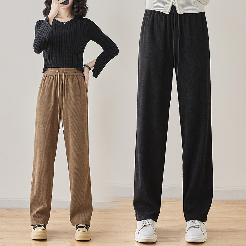 黑色阔腿裤女春秋新款高腰垂感宽松显瘦直筒休闲拖地长裤子