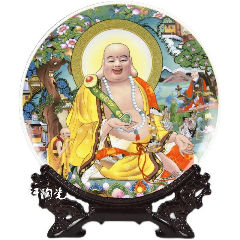 JINGDEZHEN 도자기 GUANYIN GUAN GONG MAITREYA 부처님 장식 매달려 접시 홈 거실 사무실 와인 캐비닛 사원 장식품