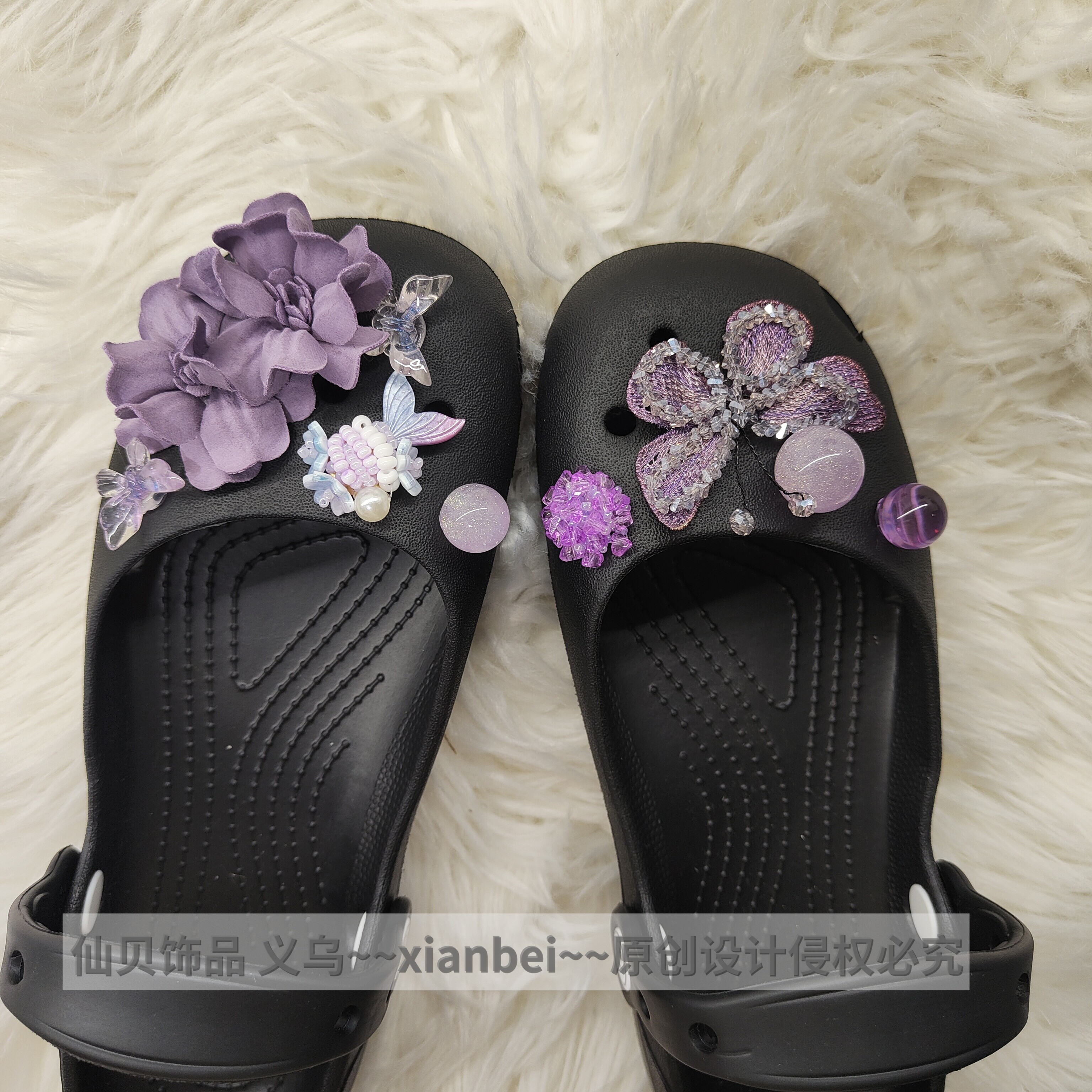 【芋泥紫蝶】原创设计重工手工鞋花适配果冻鞋crocs芭蕾鞋洞洞鞋