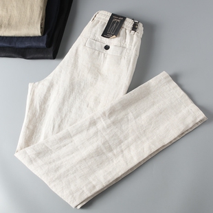 纯麻料长裤子夏季薄款高支亲肤透气清爽纯亚麻宽松男直筒休闲麻裤