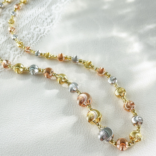 珠光璀璨幻影18K金黄白玫瑰三色彩金项链Au750圆珠塔链套装 颈饰女