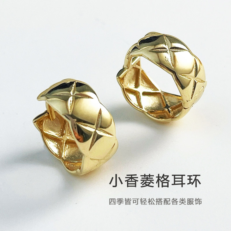 小香菱格18K黄金耳环彩金Au750玫瑰金真金正品耳扣圈圈百搭耳饰女
