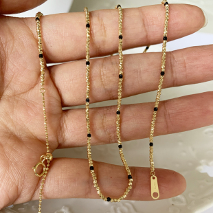 意大利复古18K黑金黄金项链彩金Au750爆闪车花珠珠蹦迪链调节女