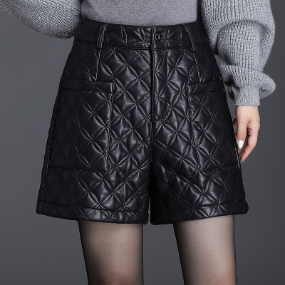 加棉加厚皮短裤秋冬皮裤外穿