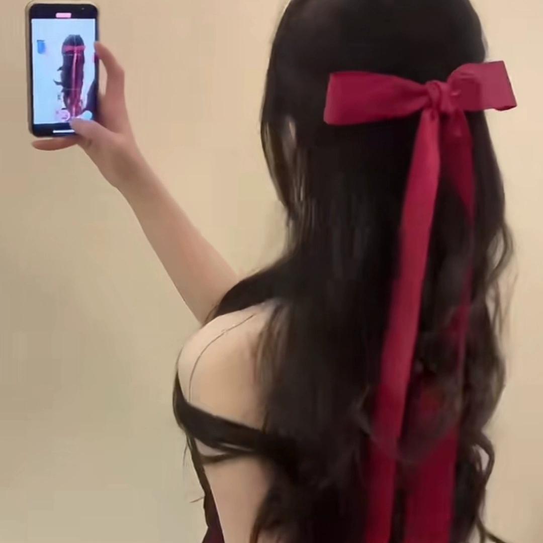 红色缎带蝴蝶结发夹鸭嘴夹