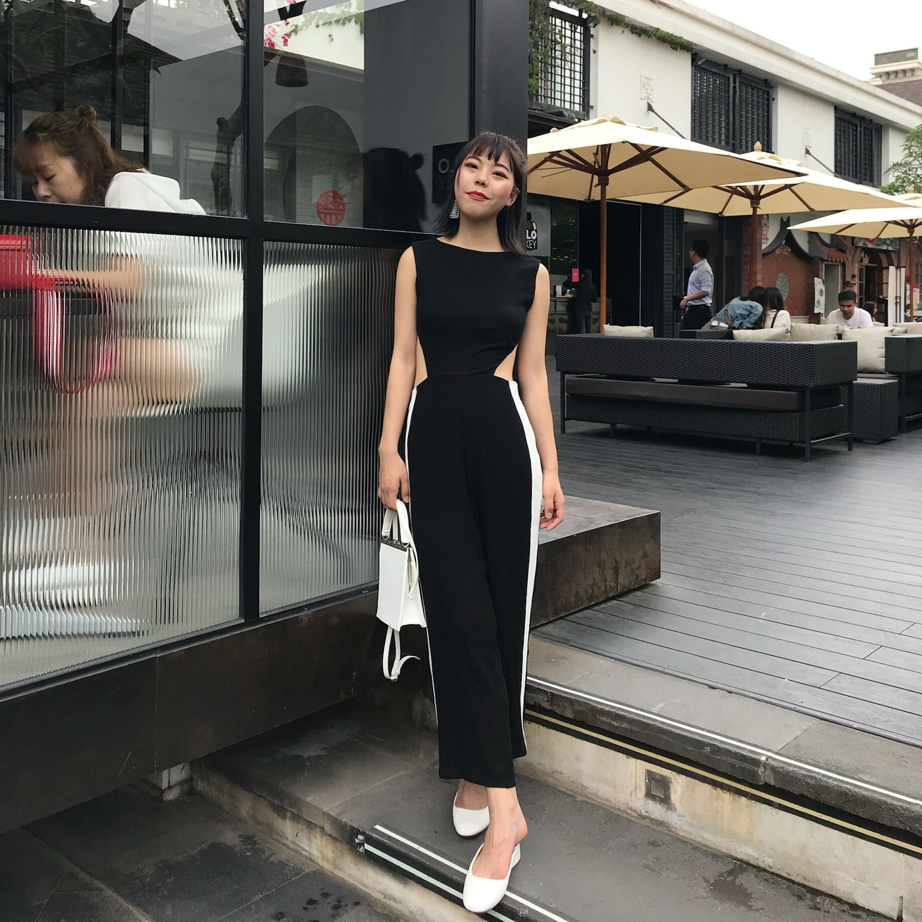【少量售完不补】自制 智仙*同款黑白拼接露背连体阔腿裤2018女夏