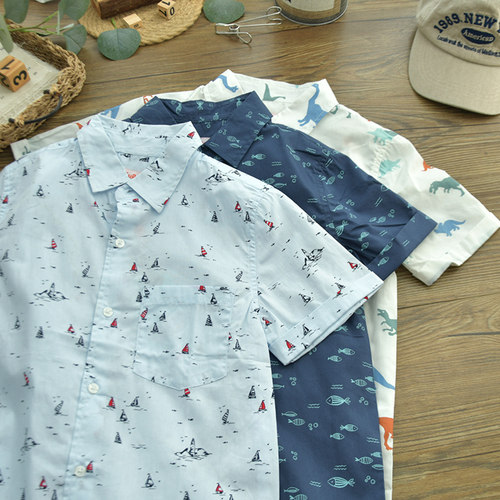 欧美男童夏装沙滩风短袖衬衫