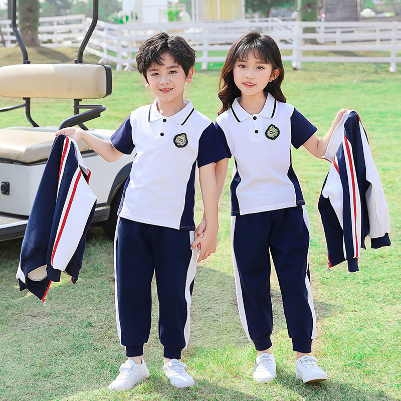 CUSTOMIZED SCHOOL UNIFORMS FOR PRIMARY SCHOOL STUDENTS SPRING AND AUTUMN SPORTS SETS CLASS UNIFORMS CHILDRENS SUMMER KINDERGARTEN UNIFORMS SHORT-SLEEVED THREE-PIECE SETS