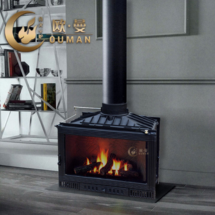 铸铁燃木真火欧式 取暖观赏壁炉 双面单面二次燃烧 嵌入式