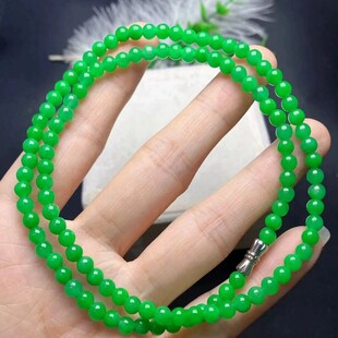 缅甸帝王绿翡翠珠链冰糯种阳绿豆绿珠子翡翠项链男女款时尚玉项链