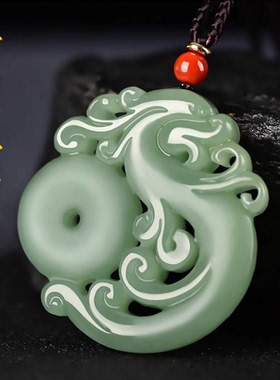 天然和田玉祥龙平安扣吊坠浅绿色青玉仿古龙玉挂件男女款项链玉佩