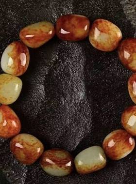 枣红皮籽料原石手串手链