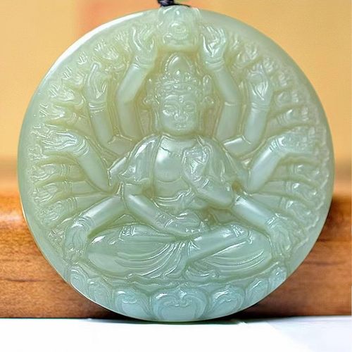 高端玉器天然和田玉千手观音吊坠